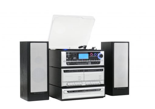 Steepletone Britannia 9-in-1 Modular Music System with Bluetooth DAB+/FM Twin CD & Cassette – CD/MP3 Recording